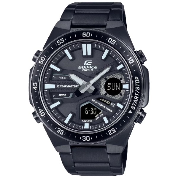 CASIO卡西歐 EDIFICE 雙顯男錶十年電力資料記憶腕錶 EFV-C110DC-1A / 黑面 46.9mm