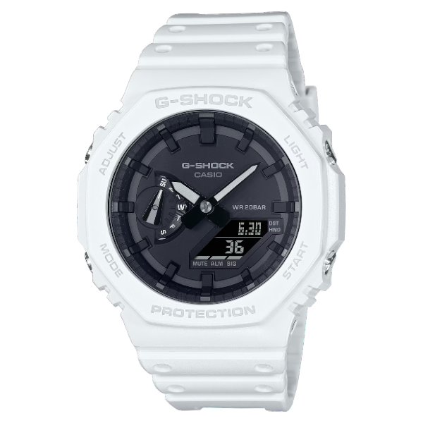 CASIO 卡西歐 G-SHOCK系列 GA-2100-7A 八角休閒雙顯休閒腕錶 白45.4mm