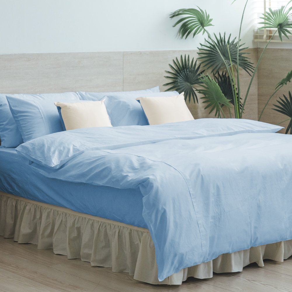 《60支紗》雙人床包薄被套四件式【水藍】Magic Colors-100%精梳棉-LITA麗塔寢飾