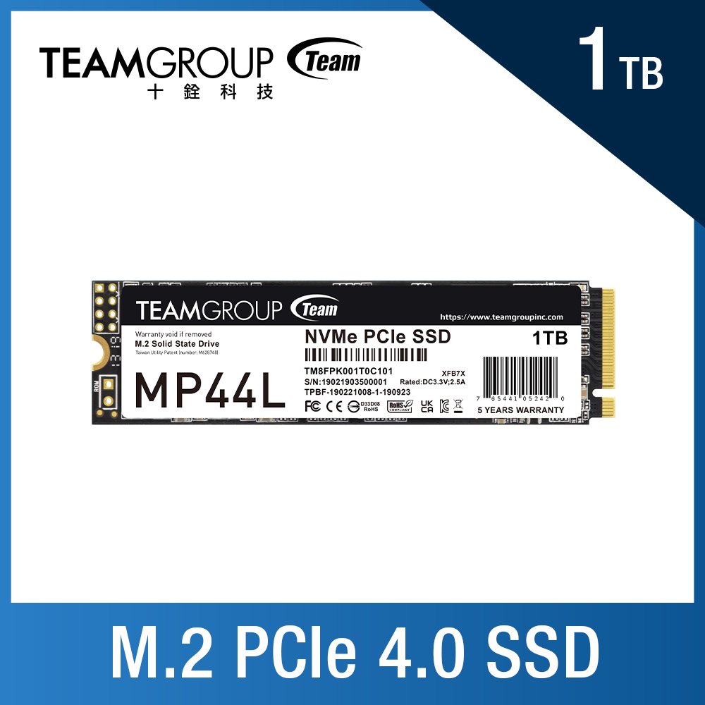 TEAM十銓 MP44L 1TB M.2 PCIe SSD ( TM8FPK001T0C101 ) 內接固態硬碟(SSD)