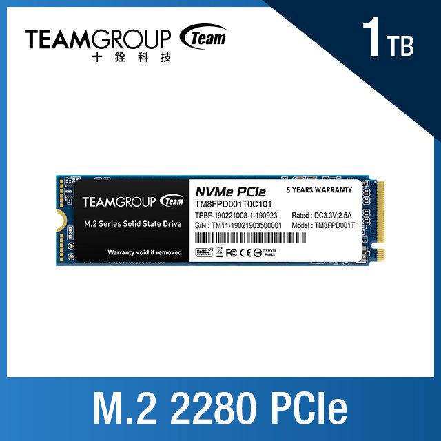 TEAM十銓 MP33 PRO 1TB M.2 PCIe SSD ( TM8FPD001T0C101 ) 內接固態硬碟(SSD)