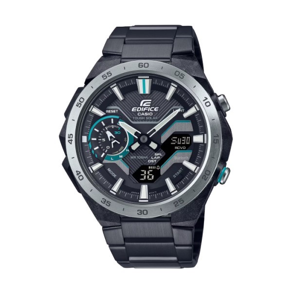 【CASIO EDIFICE】WINDFLOW太陽能藍芽雙顯鋼帶腕錶-經典黑/ECB-2200DD-1A/台灣總代理公司貨享一年保固