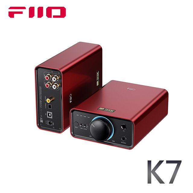 Walkbox代理 【FiiO K7 桌上型耳機功率擴大機-紅色款】雙DAC晶片／兩檔增益選擇／支援USB、光纖、同軸、RCA輸入／6.35、4.4mm輸出