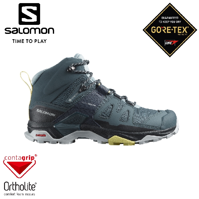 【SALOMON 索羅門 女 X ULTRA 4 GTX 中筒登山鞋《觀星藍/碳黑/石頭藍》】473528/健行鞋