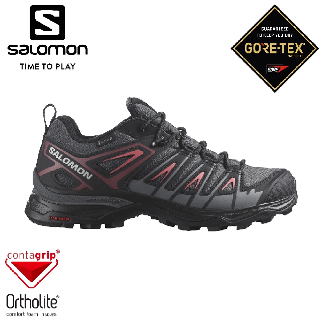 【SALOMON 索羅門 女 X Ultra Pioneer GTX低筒登山鞋《磁灰/黑/粉》】471970/健行鞋