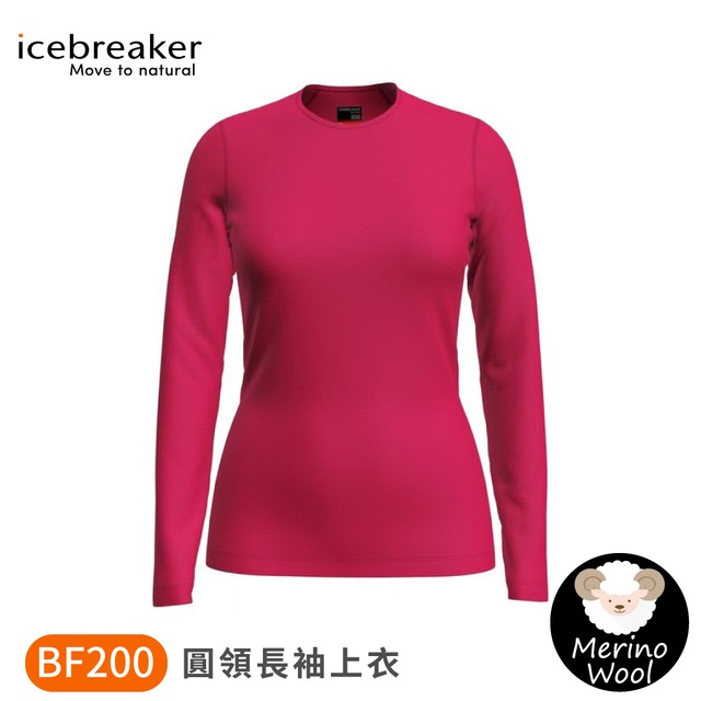 【Icebreaker 女 Oasis 圓領長袖上衣 BF200《玫瑰紅》】104375/排汗衣/內層衣/薄長袖/美麗諾羊毛
