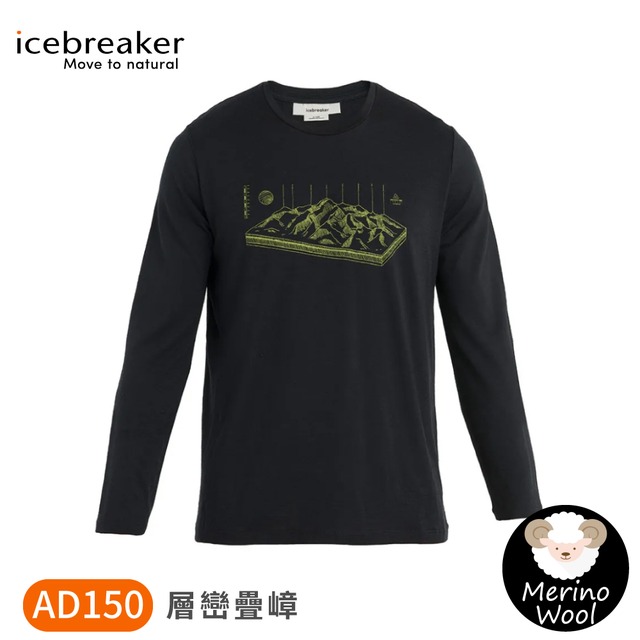 【Icebreaker 男 Tech Lite II 圓領長袖上衣 AD150《層巒疊嶂-黑》】0A56R5/排汗衣/薄長袖