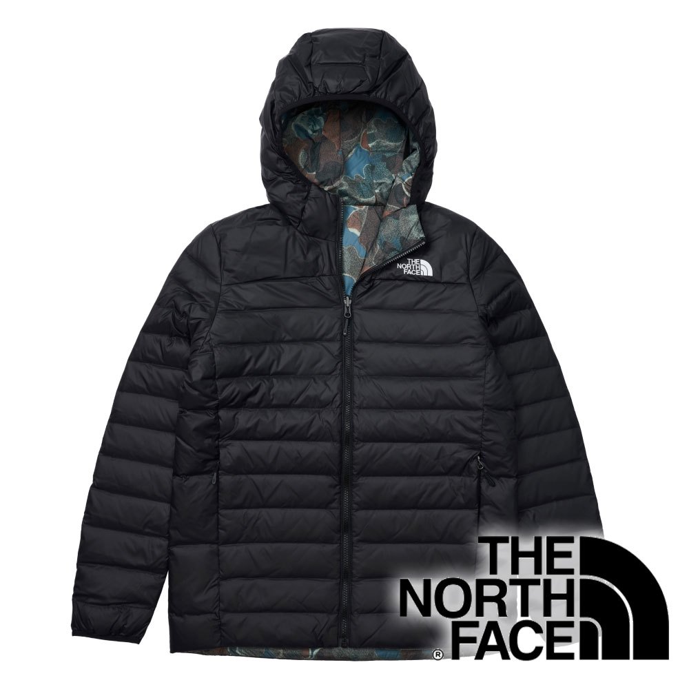 【THE NORTH FACE 美國】男雙面羽絨保暖連帽外套(FP700) 『黑/迷彩』NF0A83OM 戶外 露營 登山 健行 休閒 時尚 保暖 連帽外套