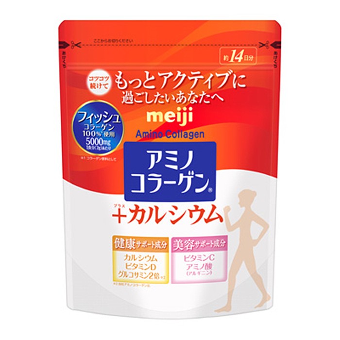 +東瀛go+Meiji 明治 膠原蛋白粉 14日份 含鈣版 98g 沖泡粉 袋裝補充包 日本原裝 日本必買