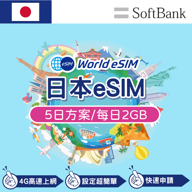 【eSIM】日本上網 SoftBank 電信 5天方案 2GB/天 高速上網