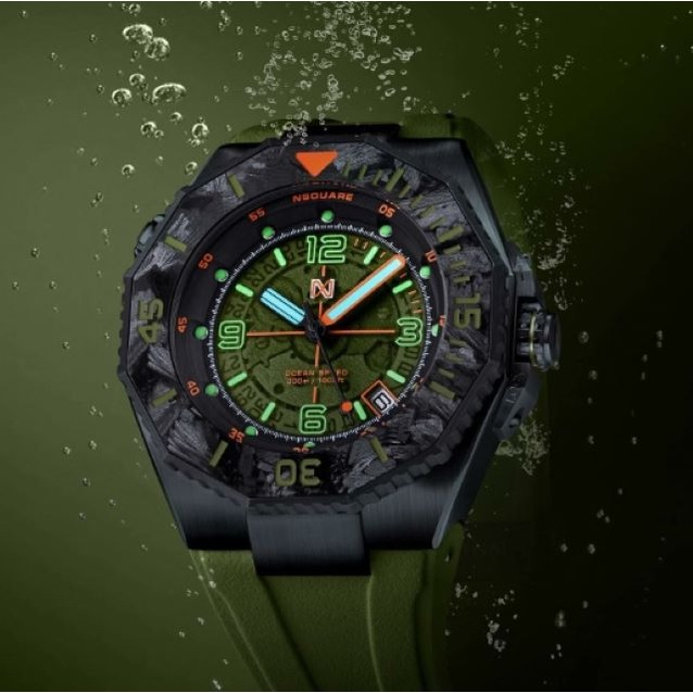 【NSQUARE】OCEAN SPEED黑色/綠色瑞士自動機芯腕錶