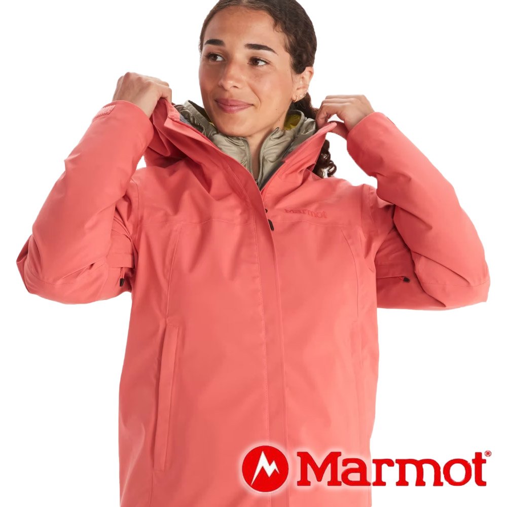 【Marmot】女單件式防水連帽外套『葡萄柚粉』M12389 戶外 休閒 登山 露營 保暖 禦寒 防風