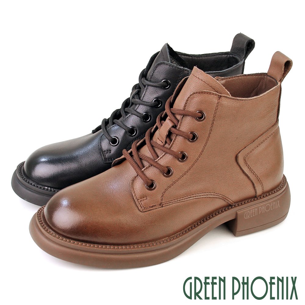 【GREEN PHOENIX 波兒德】女靴 短靴 馬丁靴 工程靴 綁帶靴 真皮 U11-26361