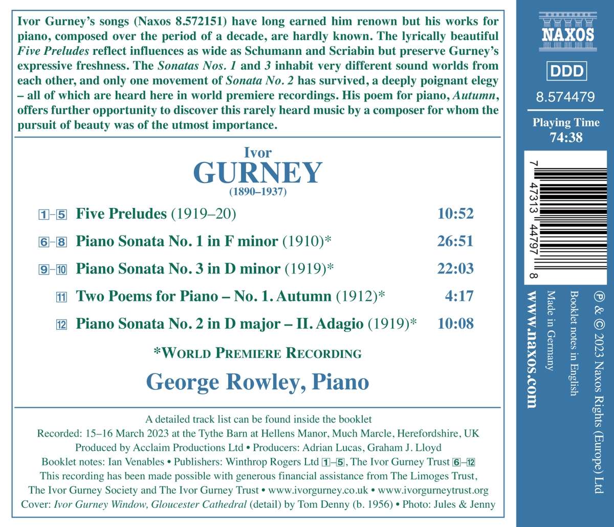 Naxos)艾弗·葛尼：鋼琴奏鳴曲/ Gurney: Piano Sonatas Nos. 1 & 3