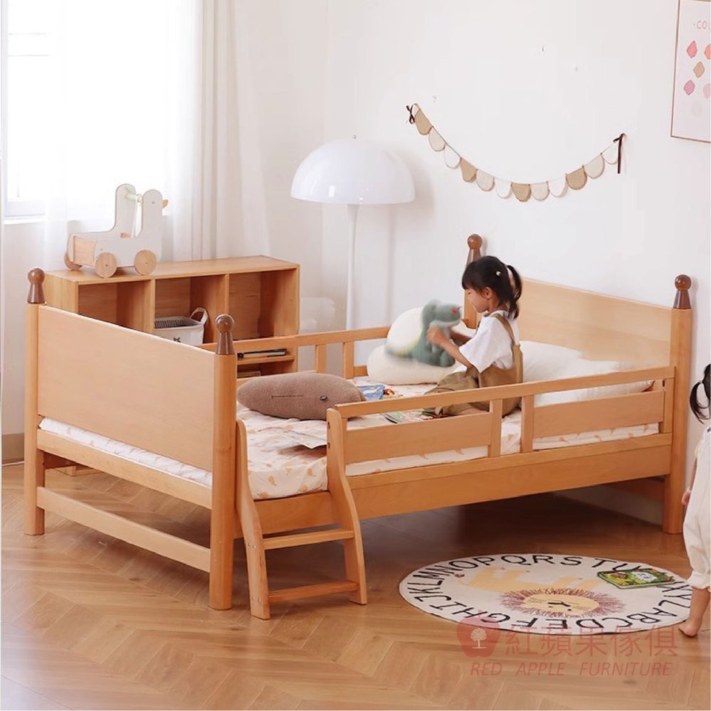 [紅蘋果傢俱] 北歐風 MLWH-308 櫸木床架 實木床架 兒童床 成長床 床邊床 拼接床 ins風