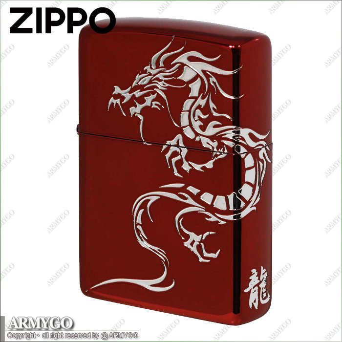 ZIPPO原廠打火機-日系-龍紋系列-金屬紅色款 (跨面設計)