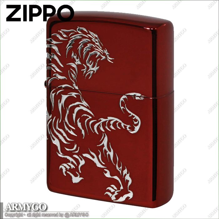 ZIPPO原廠打火機-日系-虎紋系列-金屬紅色款 (跨面設計)