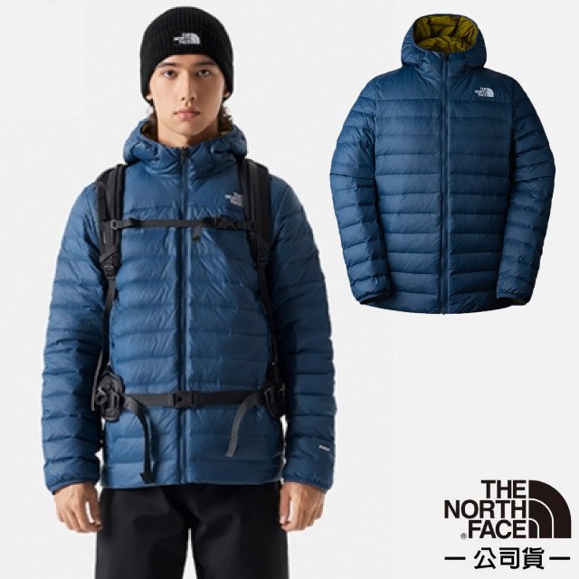 【The North Face】男 防潑水保暖兩面穿連帽羽絨外套/DWR防潑水/700蓬鬆度羽絨.適登山健行/83OM-OXK 藍色