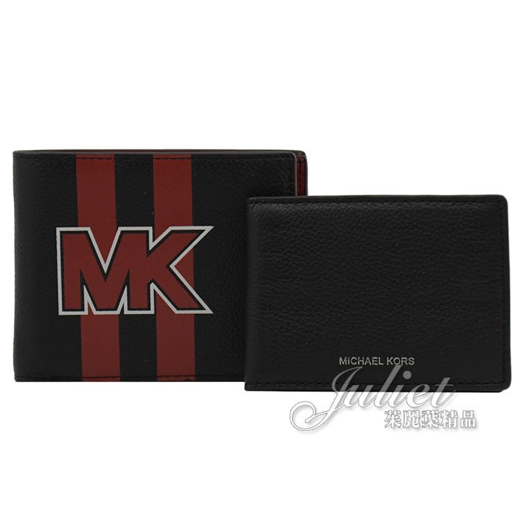 【全新福利品】茱麗葉精品 MICHAEL KORS COOPER MK LOGO印花附活動夾多卡短夾.黑現金價$1,680