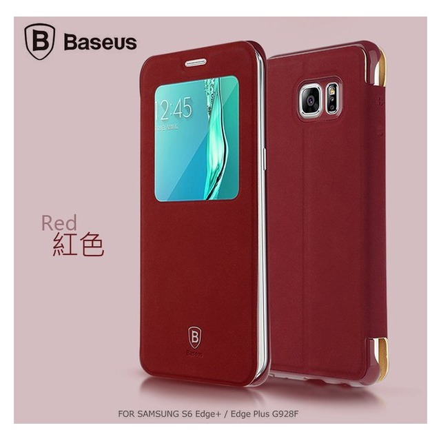 BASEUS SAMSUNG S6 Edge+ / Edge Plus G928F 簡約皮套 鹿紋皮革 / 紅色【出清】