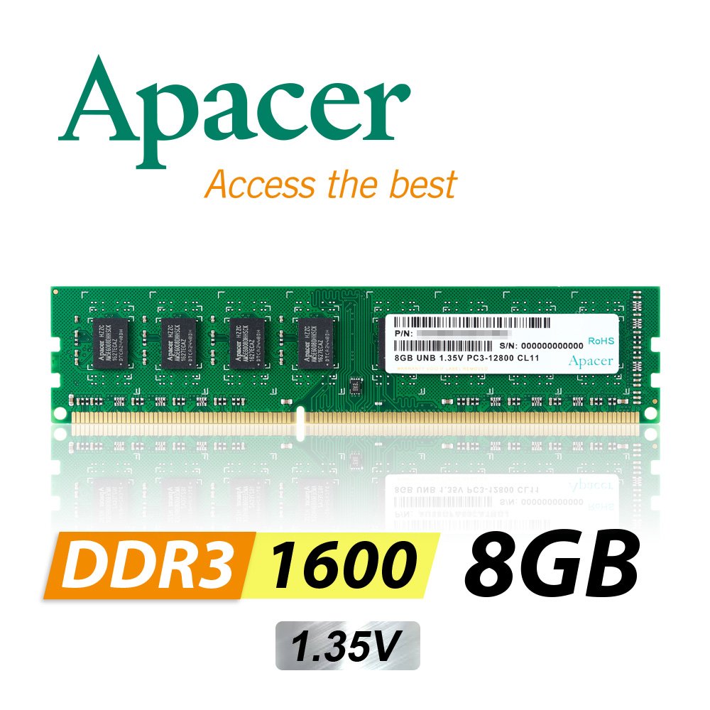 Apacer宇瞻8GB DDR3L 1600桌上型記憶體(單面)1.35V-512x8