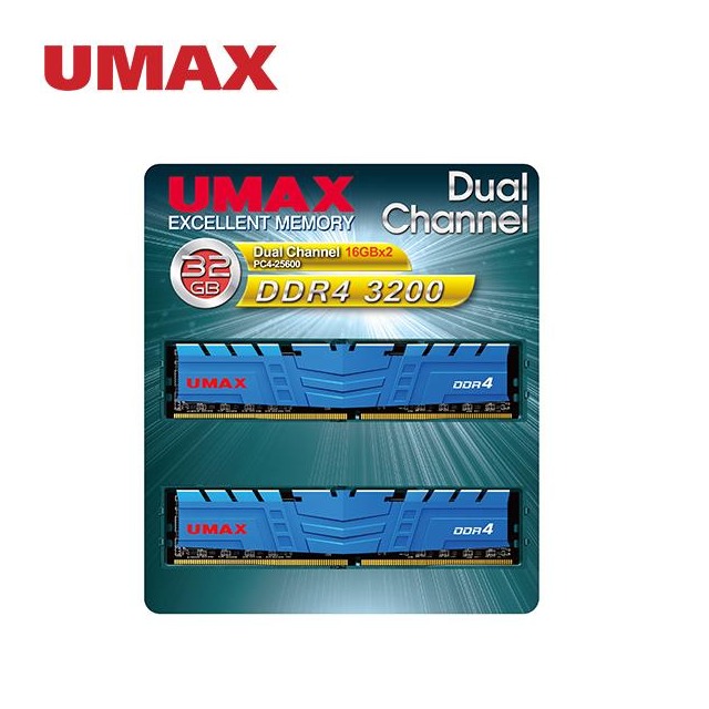 UMAX D4 3200 / 32G (16G * 2)雙通道RAM(含散熱片) 記憶體