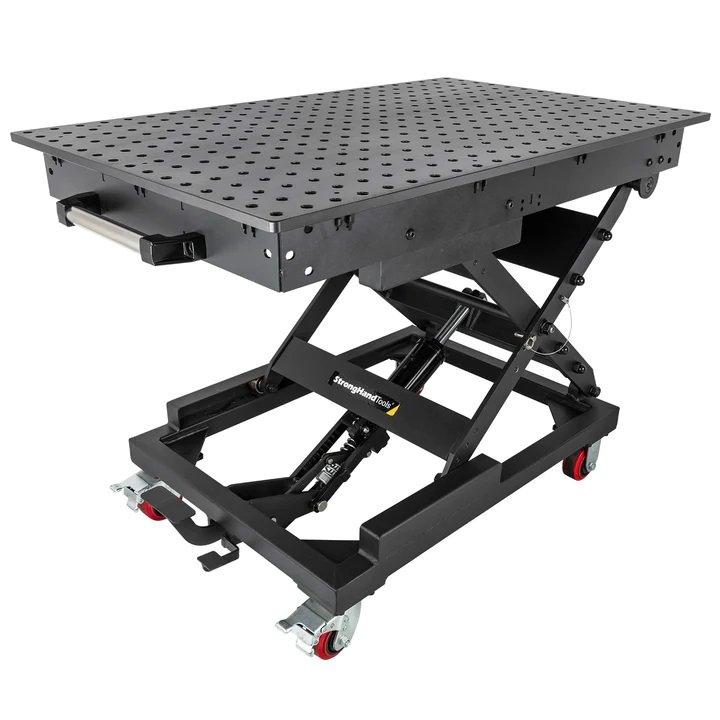 【美國StrongHand】RhinoCart 精密焊接夾具桌移動剪刀式高度舉昇電動油壓機 TDSL12075