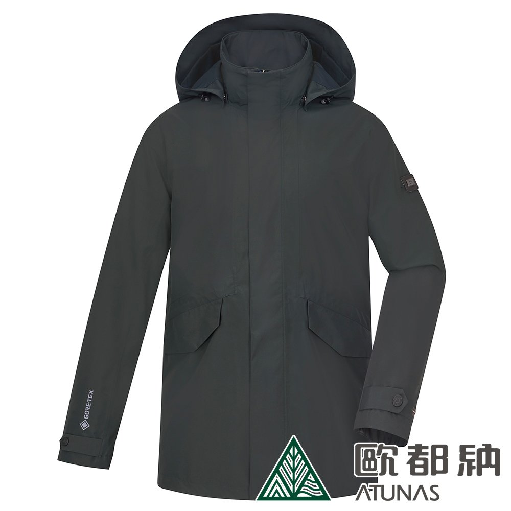 送防風圍巾[ATUNAS 歐都納]男款GORE-TEX+保暖羽絨二件式外套(A1GT2306M墨綠/防水/防風/保暖)