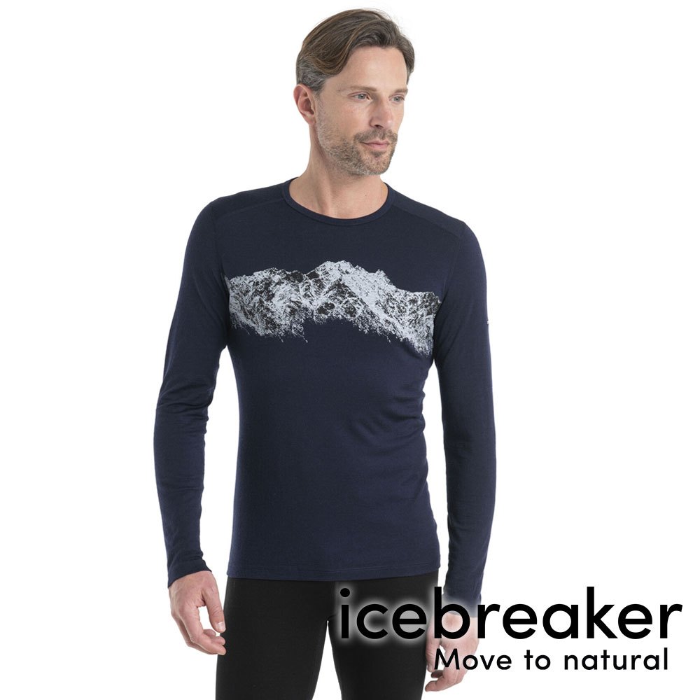 【icebreaker】Oasis 男羊毛圓領印花長袖上衣 BF200『深藍』戶外 運動 柔軟 舒適 羊毛 吸濕 排汗 抑味 控溫 0A56QU