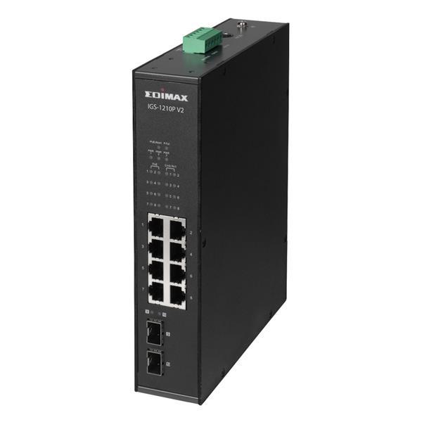 (聊聊享優惠) EDIMAX IGS-1210P V2 10 埠工業用寬溫Gigabit長距離 PoE+ 網路交換器(台灣本島免運費)