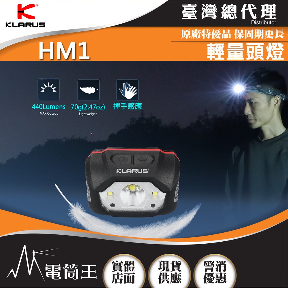 【電筒王】Klarus HM1 440流明 100米 輕量頭燈 揮手感應 聚泛光兼具 可充電 USB-C