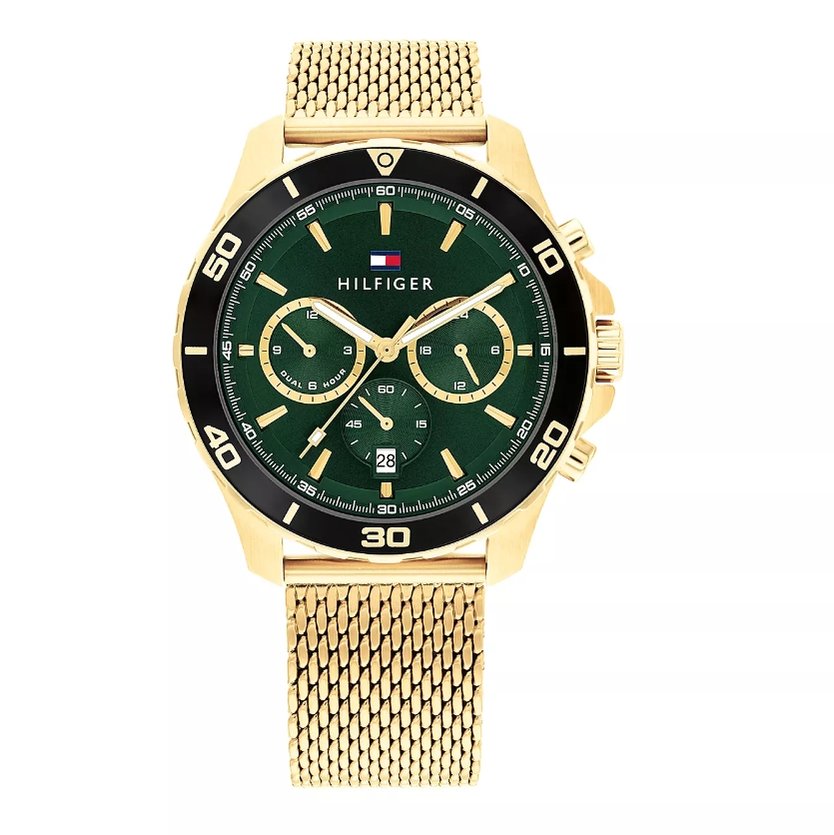 TommyHilfiger 金綠色米蘭錶帶三眼錶