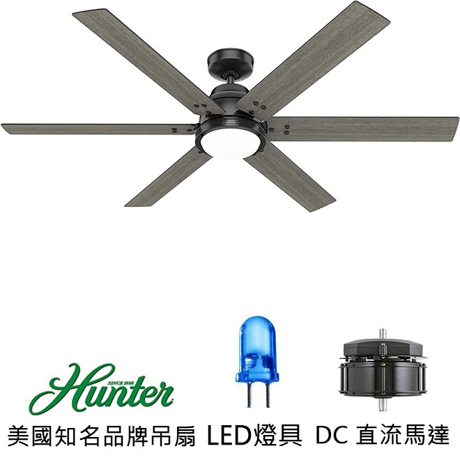 Hunter Gravity With LED Light 60英吋DC直流馬達吊扇附LED燈(51951)啞光黑色 適用於110V電壓[預購商品]