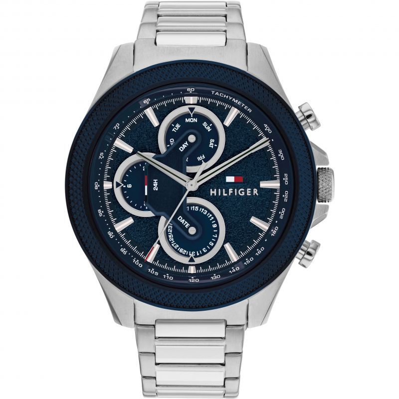 TommyHilfiger 賽車設計車輪外框深藍三眼錶