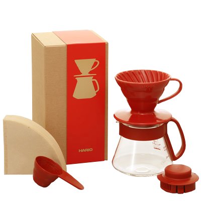 《HARIO》 V60紅色01濾杯咖啡壺組 (磁石濾杯+咖啡壺+濾紙+量匙/VDS-3012R)