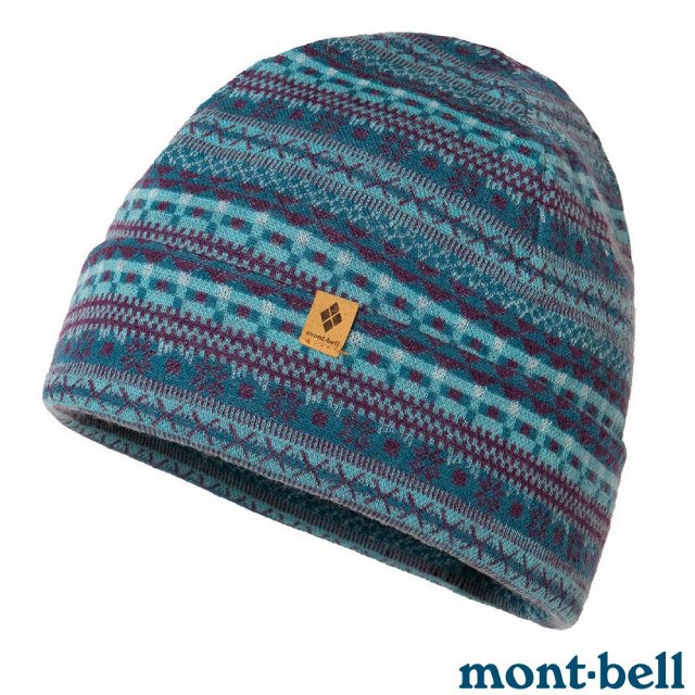 【mont-bell】MW JACQUARD WARM CAP 100％美利奴羊毛提花保暖帽.毛線帽.羊毛帽/天然材質.吸濕排汗.柔軟防臭/1118236 BGN 藍綠