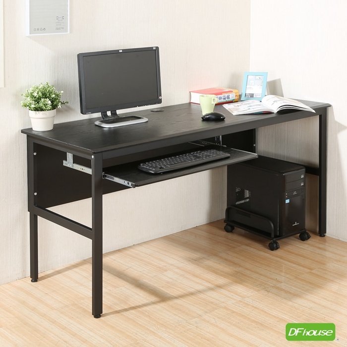 《DFhouse》頂楓150公分電腦辦公桌+1鍵盤+主機架-黑橡木色
