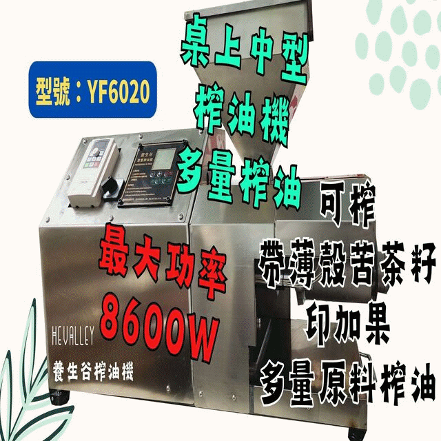 養生谷榨油機(YF6020)．全不鏽鋼榨油機中型桌上型家用商用 (220V／3馬力) 專苦茶籽印加果設計