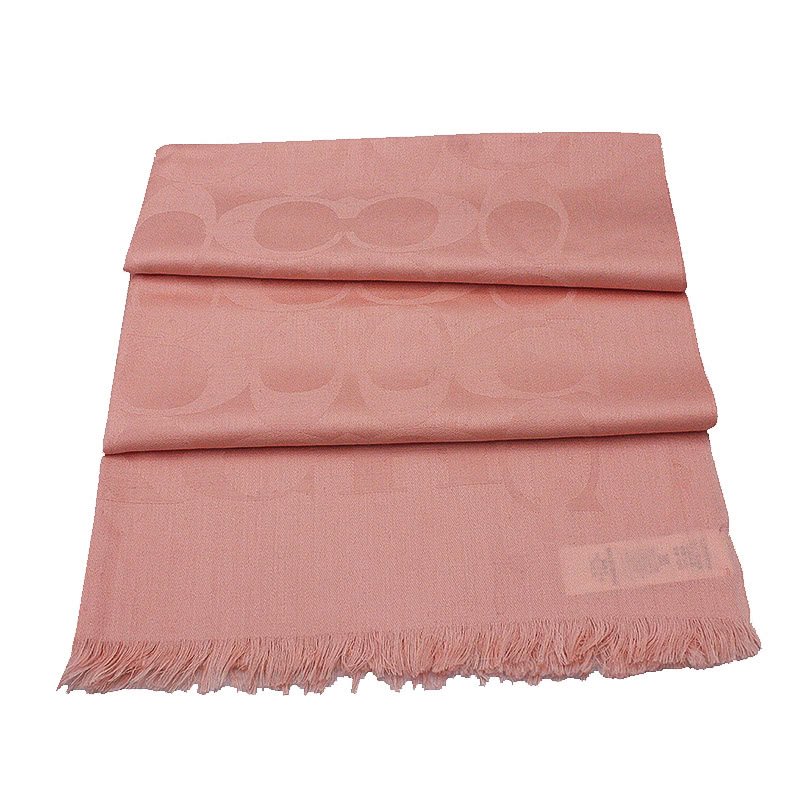 【COACH】經典大C LOGO羊毛蠶絲薄圍巾/披巾(粉橘色)