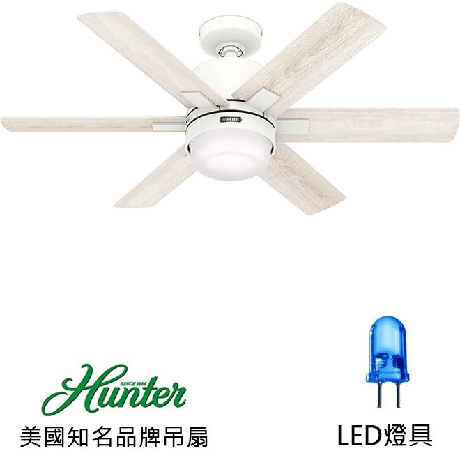 Hunter Radeon Smart Fan With LED Light 44英吋吊扇附LED燈(50955)啞光白色 適用於110V電壓[預購商品]
