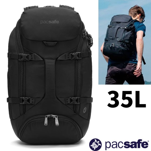 【Pacsafe】Venturesafe EXP35 防盜旅行後背包35L.肩背包.電腦書包.手提旅行袋/可容16吋筆電.RFIDsafe晶片防側錄.防割背帶/60315100 黑