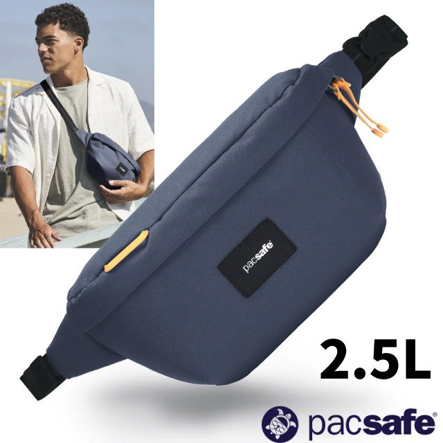 【Pacsafe】Go Anti-Theft 防盜斜背包/腰包/臀包2.5L.RFID護照包.隨身包/防割裂鋼網.防割強化背帶/35100651 海岸藍