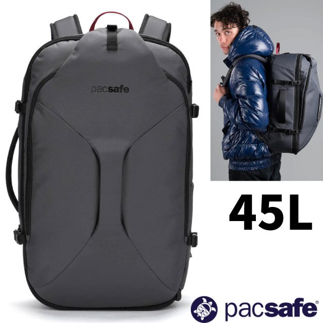 【Pacsafe】EXP45 Carry-on Travel Pack 防盜旅行後背包45L.肩背包.電腦書包.手提旅行袋/可容16吋筆電.RFIDsafe晶片防側錄/60322144 灰