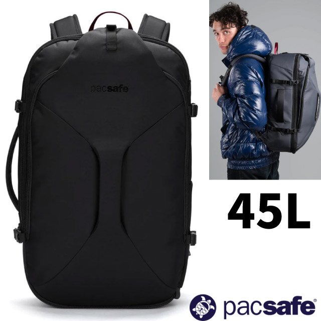 【Pacsafe】EXP45 Carry-on Travel Pack 防盜旅行後背包45L.肩背包.電腦書包.手提旅行袋/可容16吋筆電.RFIDsafe晶片防側錄/60322100 黑