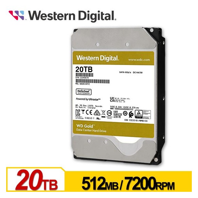 WD 202KRYZ 金標 20TB 3 . 5吋企業級硬碟