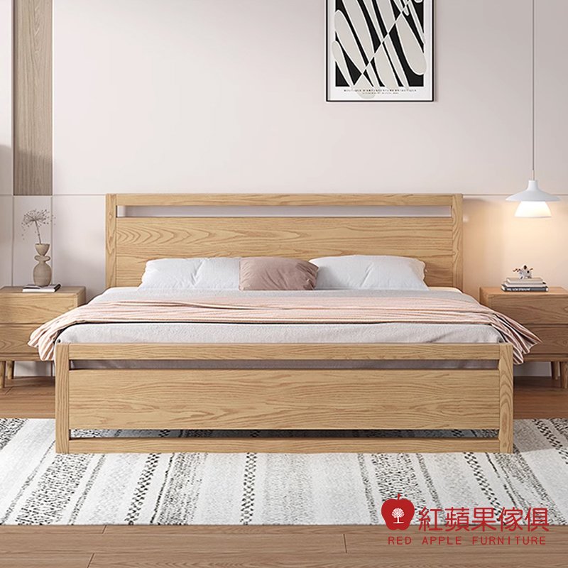 [紅蘋果傢俱] 實木系列 MS 日字床架 床架 雙人床 實木床 北歐風床架 橡膠木 梣木床 ins風