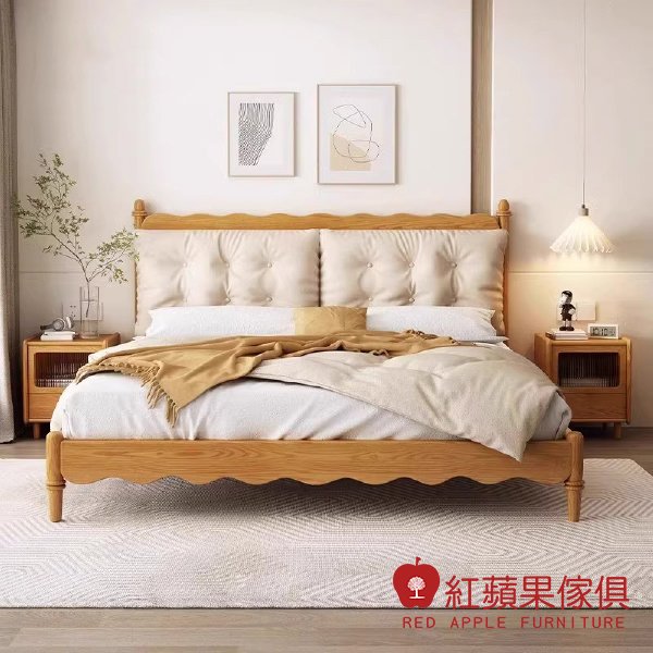 [紅蘋果傢俱] 實木系列 MS 雲朵床架 床架 雙人床 實木床 北歐風床架 橡膠木 梣木床 ins風