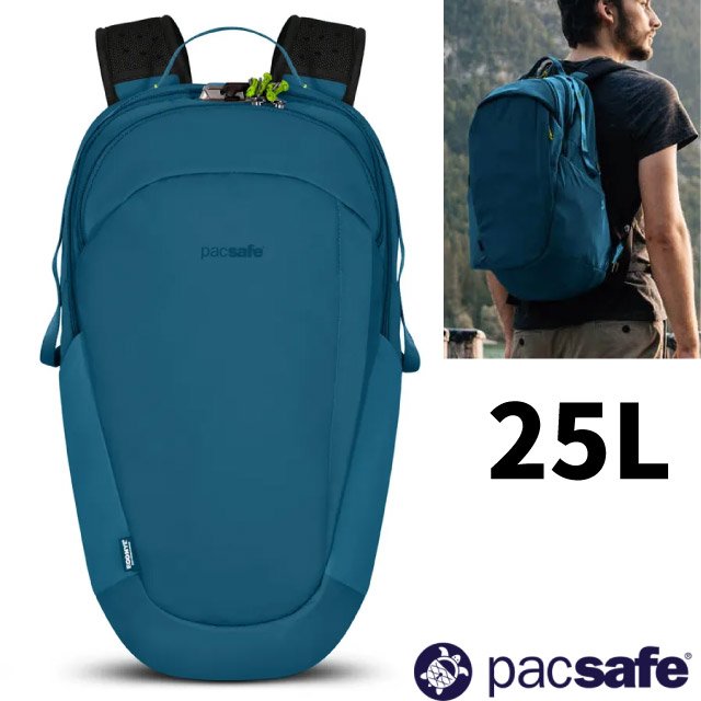 【Pacsafe】Eco Anti-Theft防盜後背包 25L.RFID護照包.雙肩休閒包/16吋筆電隔層.防剪鋼索背帶/41101530 潮汐藍