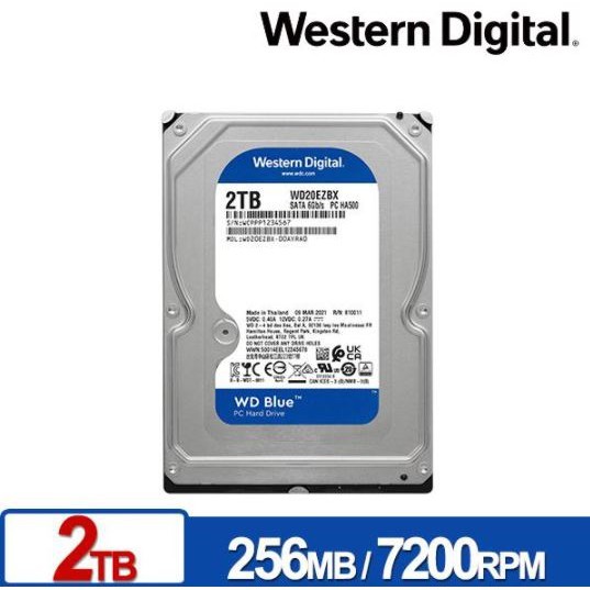 【多件促銷優惠】全新公司貨 WD威騰 2TB 藍標 內接硬碟 桌上型PC專用硬碟 3.5吋 7200轉 WD20EZBX