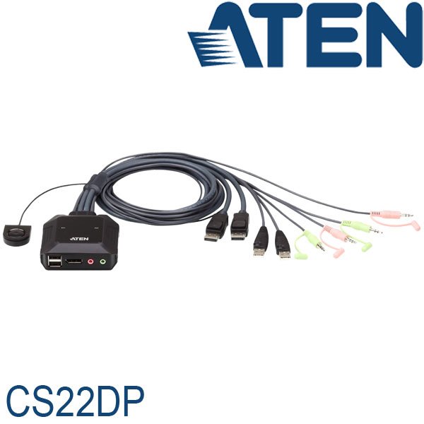 【MR3C】含稅附發票 ATEN CS22DP 2埠USB DisplayPort 帶線式切換器 KVM